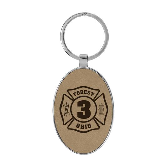 Firefighter Laserable Leatherette/Metal Oval Keychain With Customized Maltase