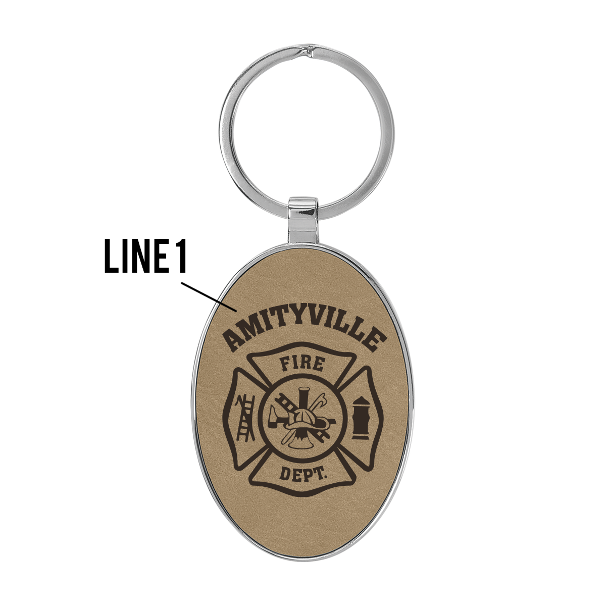 Firefighter Laserable Leatherette/Metal Oval Keychain